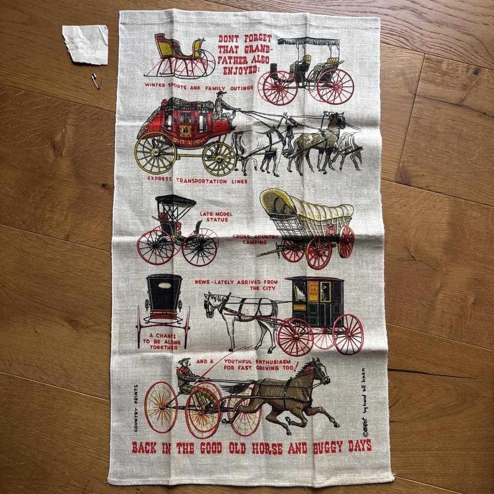 Vintage Linen Towel Robert Wert Back In The Good Old Horse And Buggy Days